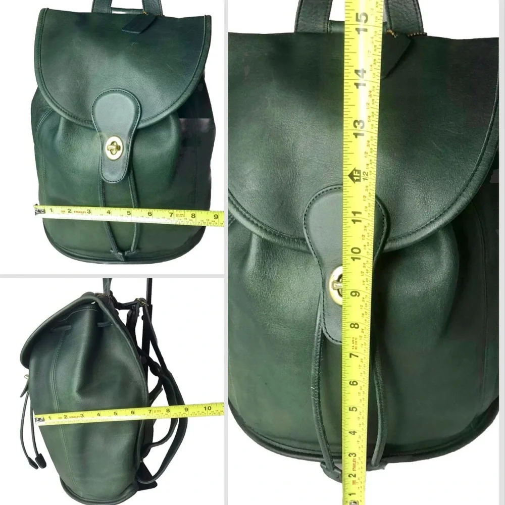 Vintage COACH Bottle Green Leather Large Weekend Backpack COA USA 9943